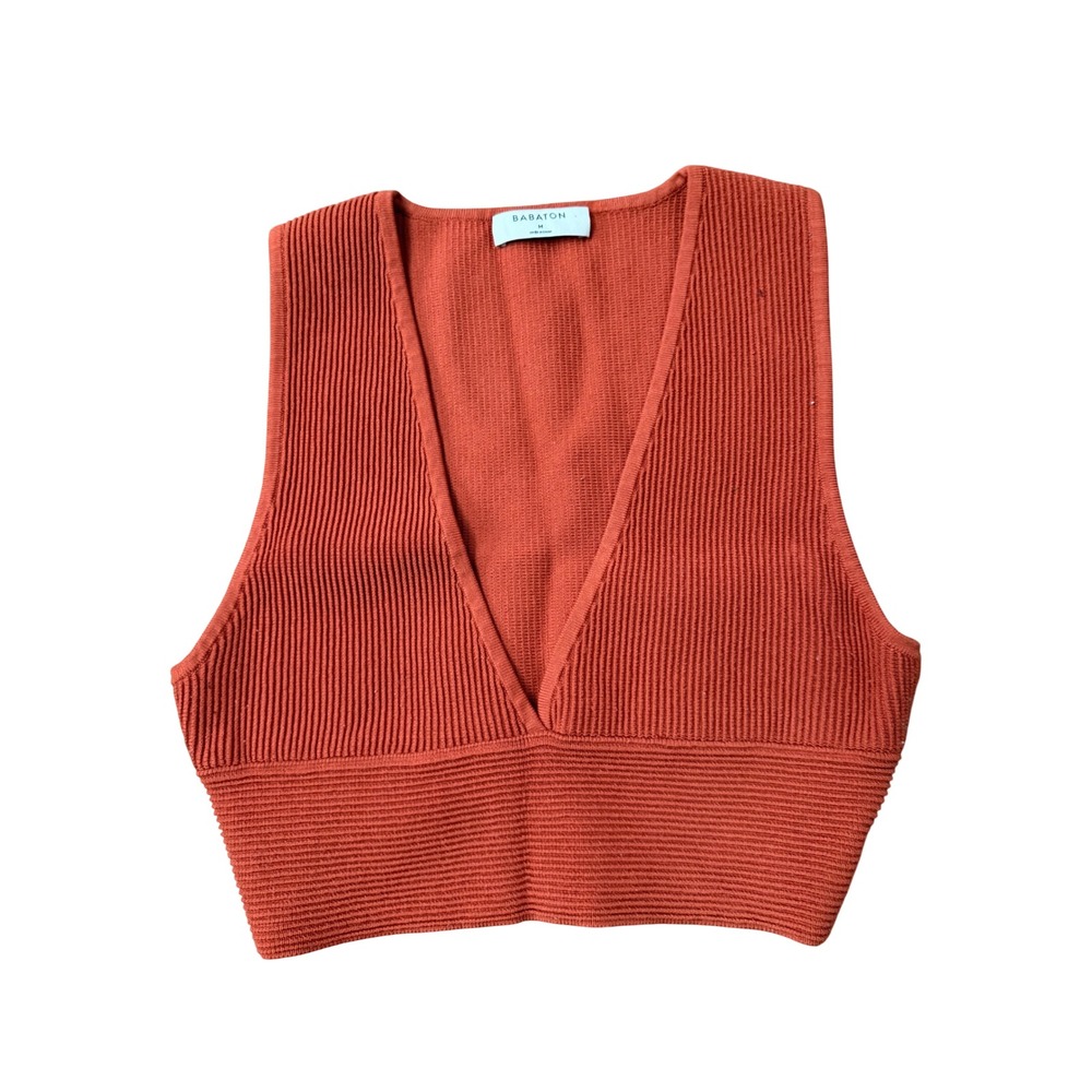 Babaton Aritzia Sculpt Knit Deep V Neck Cropped Tank Top Burnt‎ Orange M